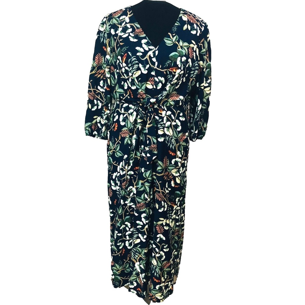 LOFT Maxi Dress Tie Front Floral Feminine 3/4 Slv V Neck Womens Large XL 14 - Picture 1 of 10